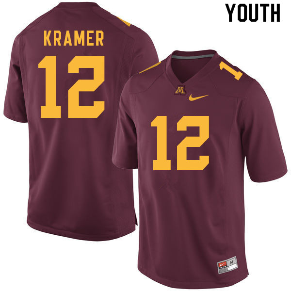 Youth #12 Cole Kramer Minnesota Golden Gophers College Football Jerseys Sale-Maroon